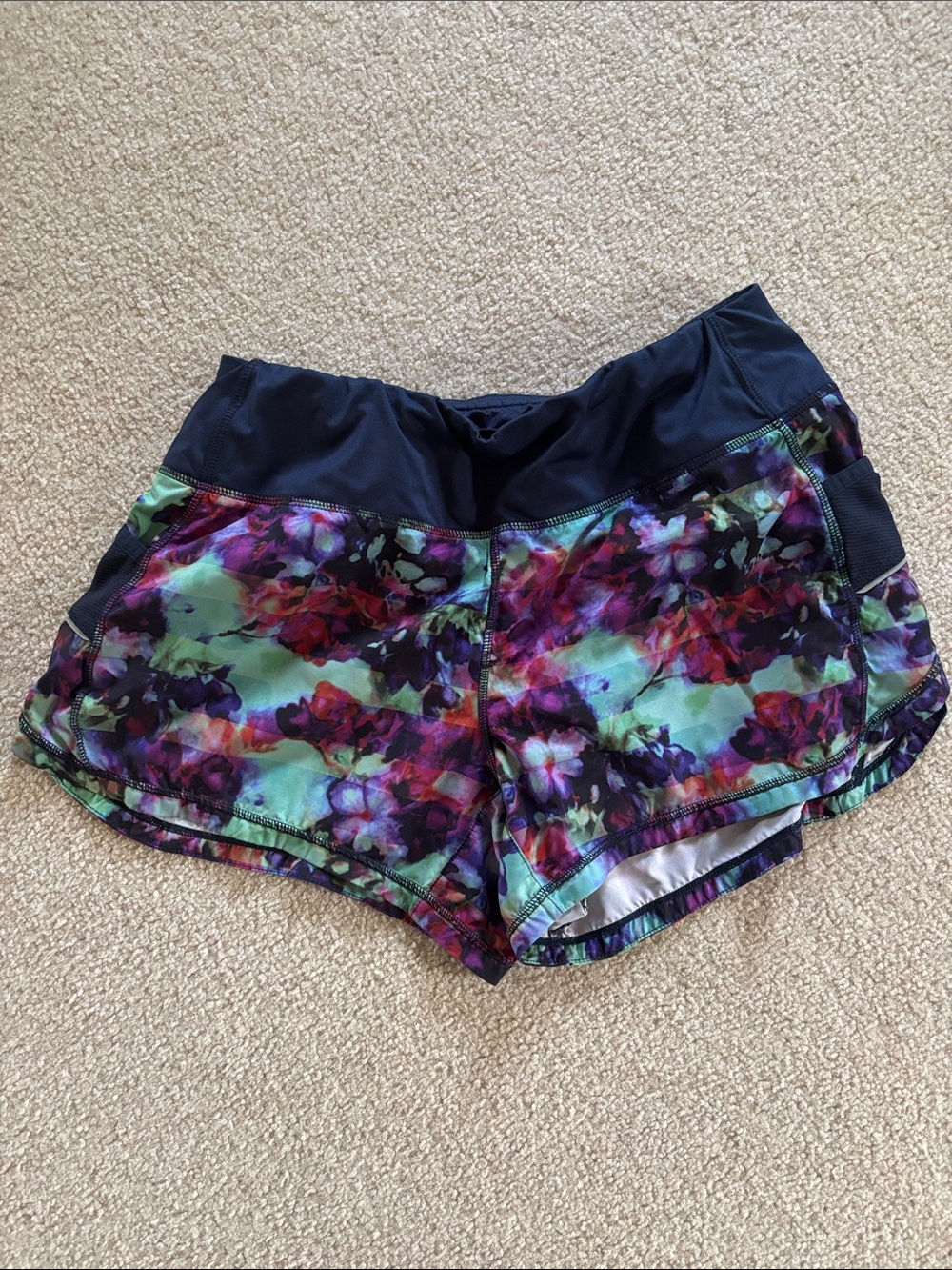 Athleta Floral Print Athletic Shorts with Black Waistband